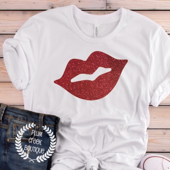 Plum Creek Boutique Tops Red Lips Graphic Tee Regular And Plus Sz
